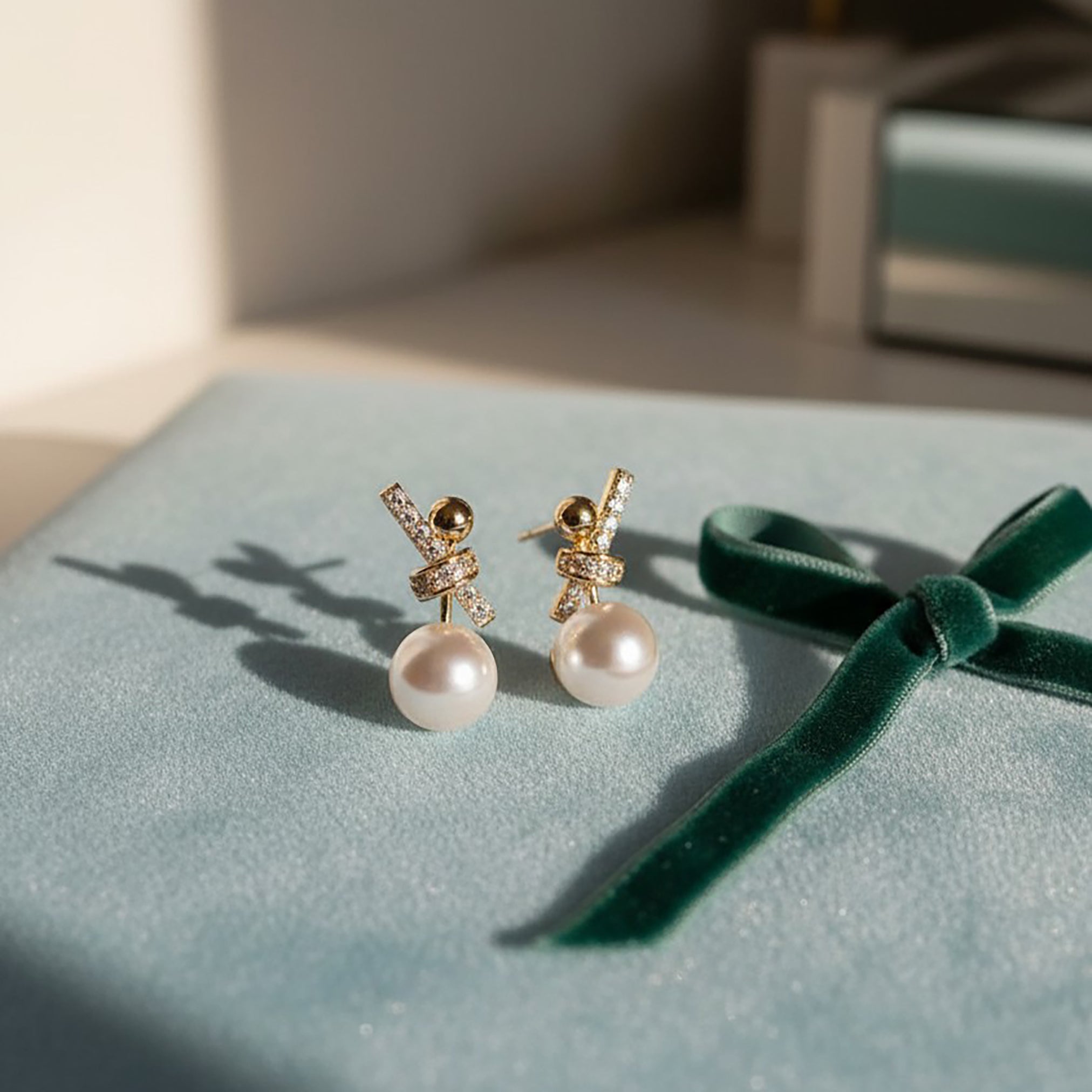 Crystal Knot Pearl Earrings