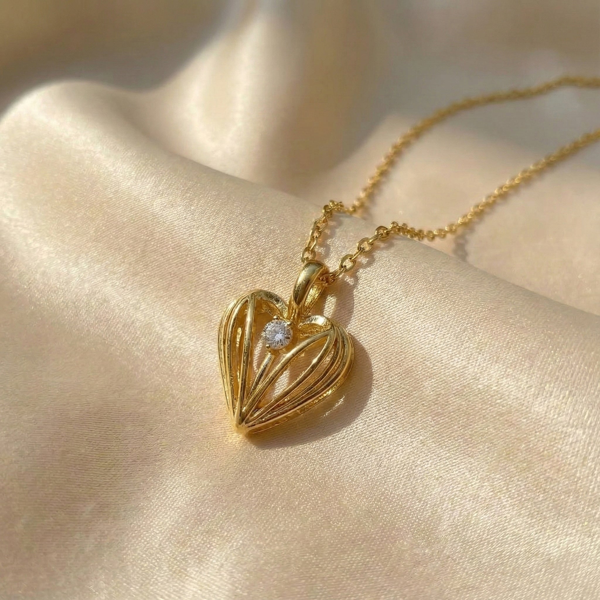 Gold Pleated Heart Pendant