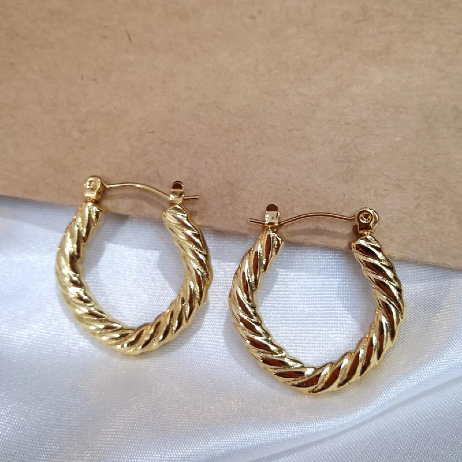 Modern Gold Twisted Rope Hoop Earrings