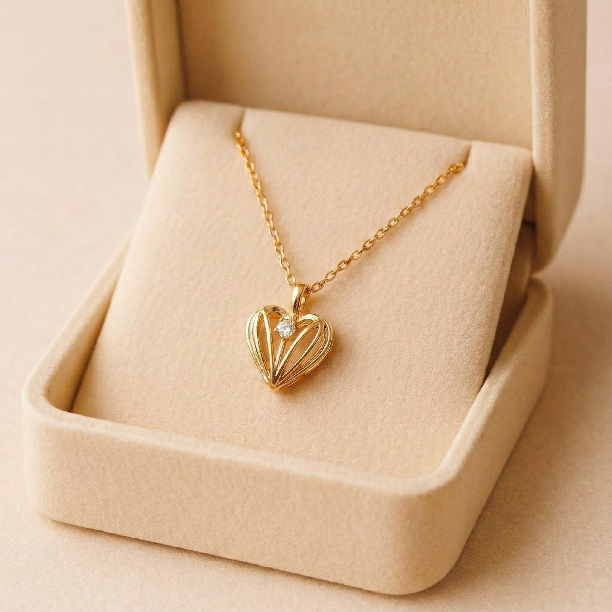 Gold Pleated Heart Pendant