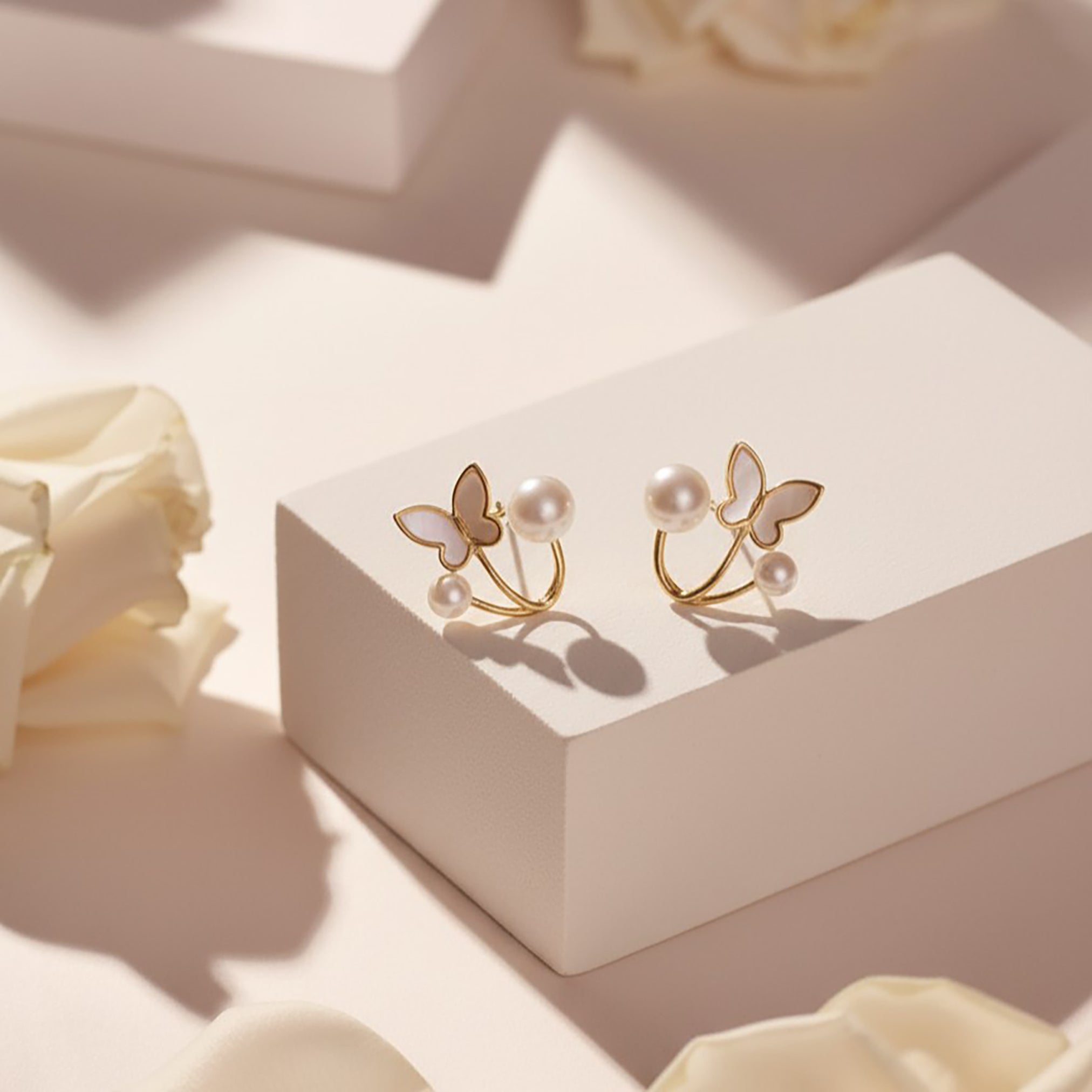 Chic Butterfly & Pearl Stud Earrings