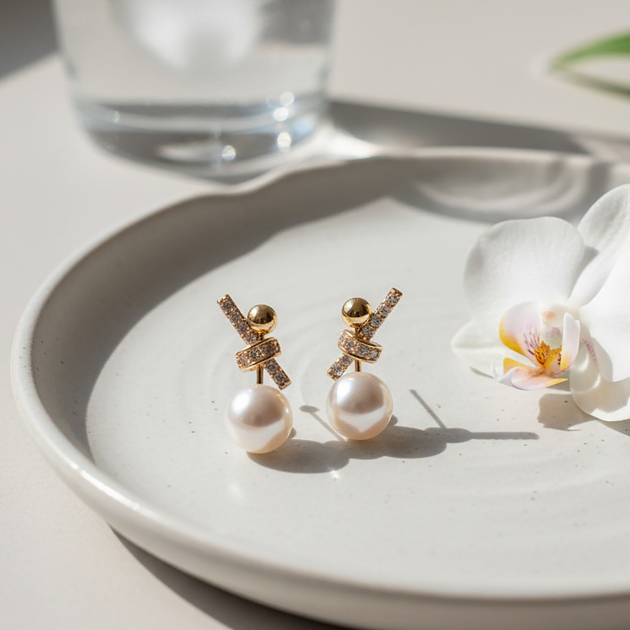 Crystal Knot Pearl Earrings