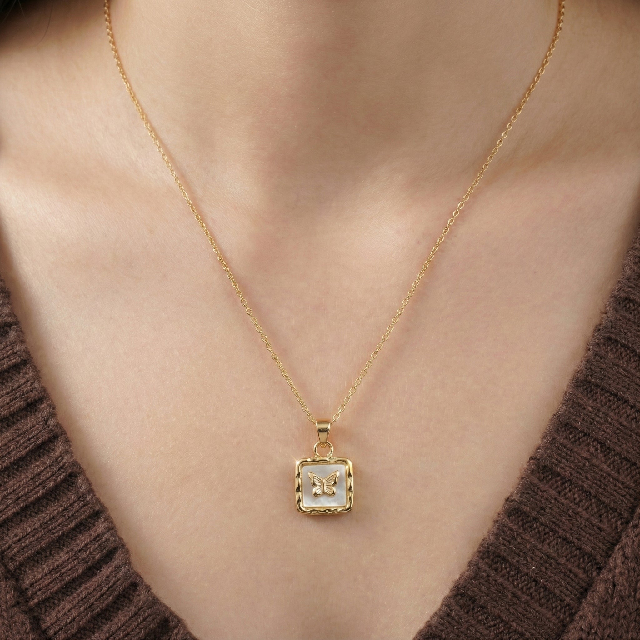 Hammered Gold Butterfly Pendant