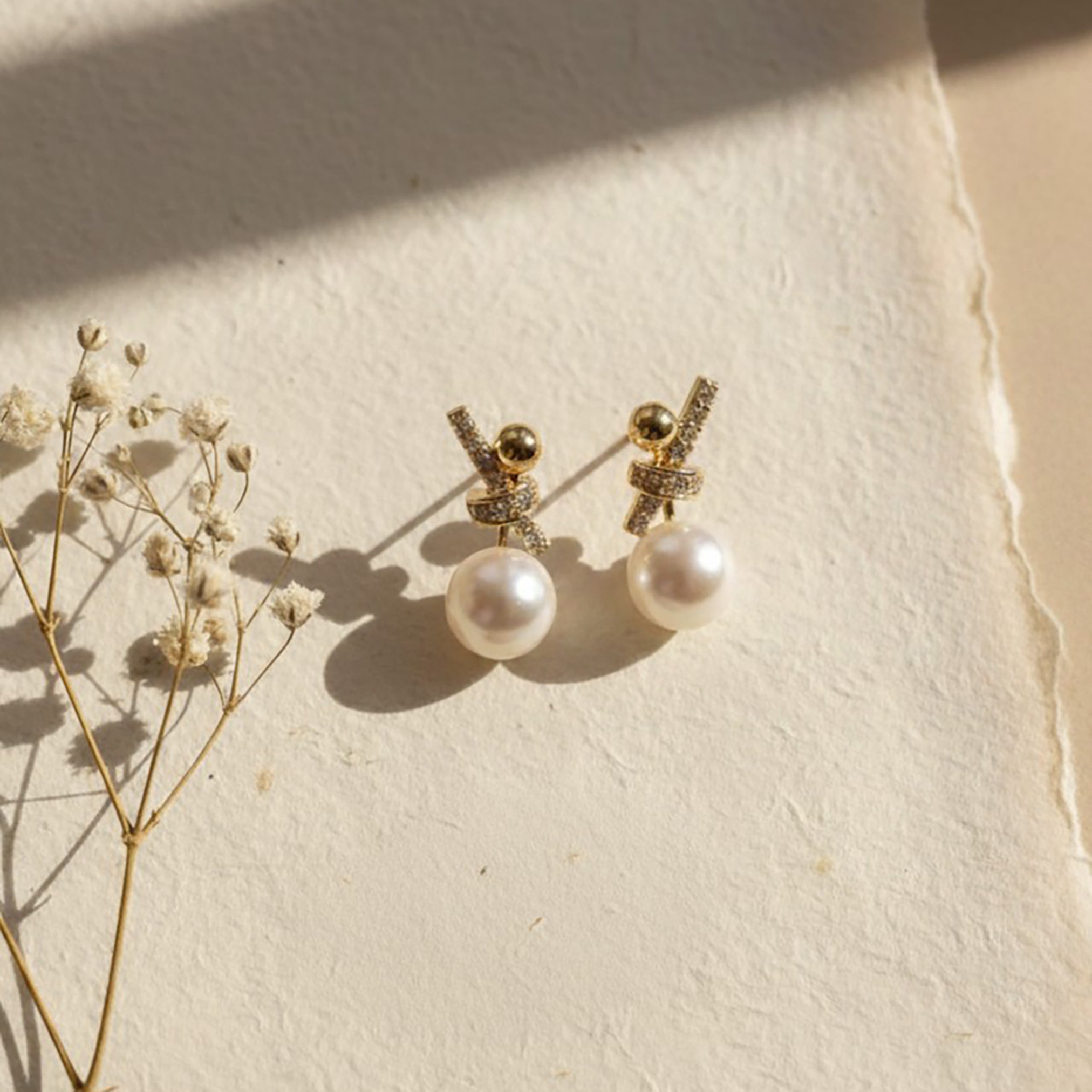 Crystal Knot Pearl Earrings
