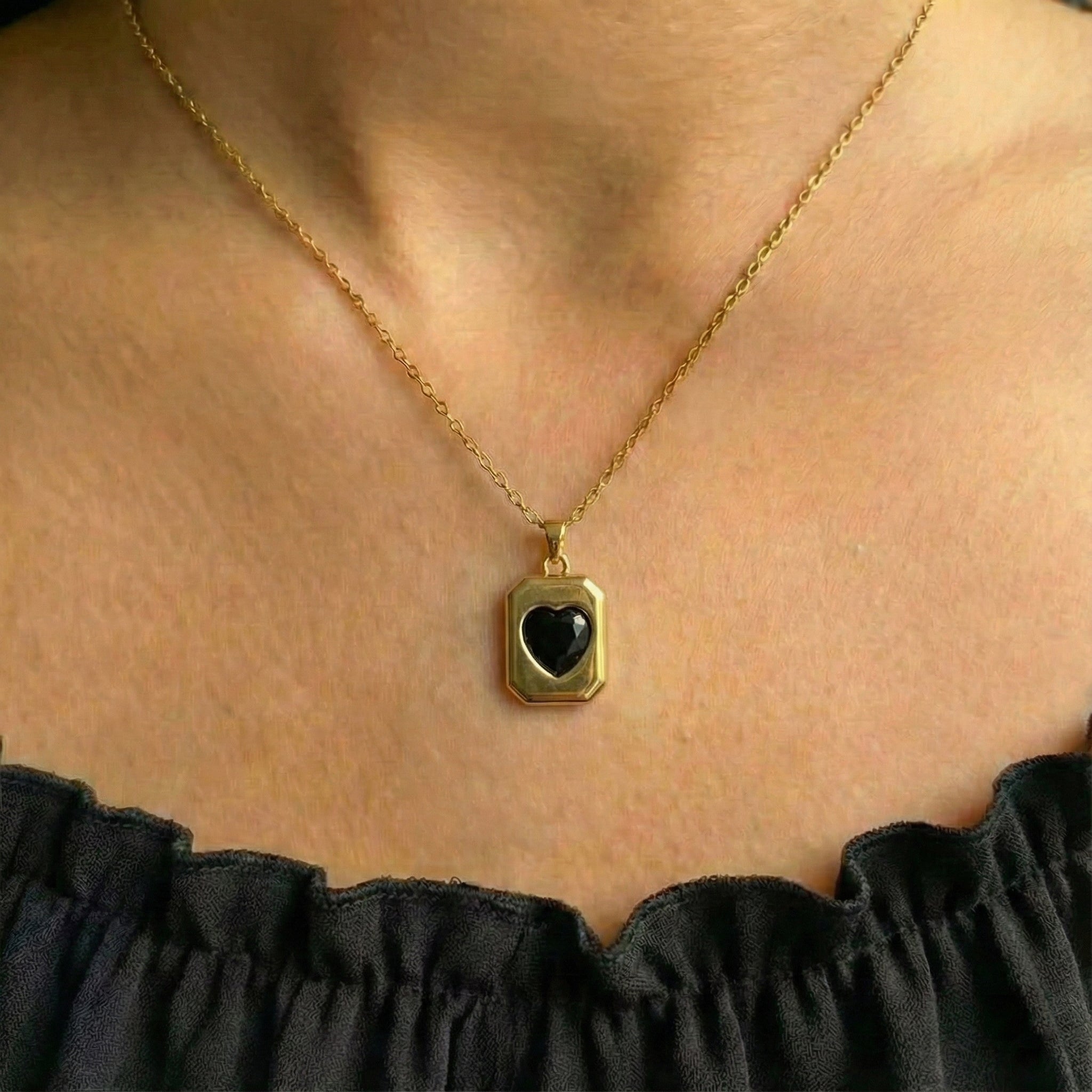 Gilded Noir Heart Frame Pendant