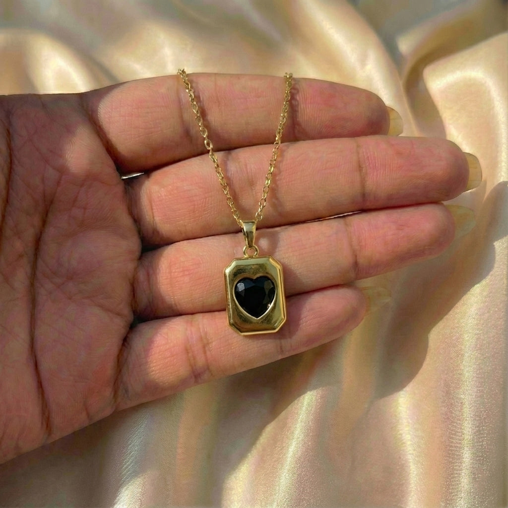 Gilded Noir Heart Frame Pendant