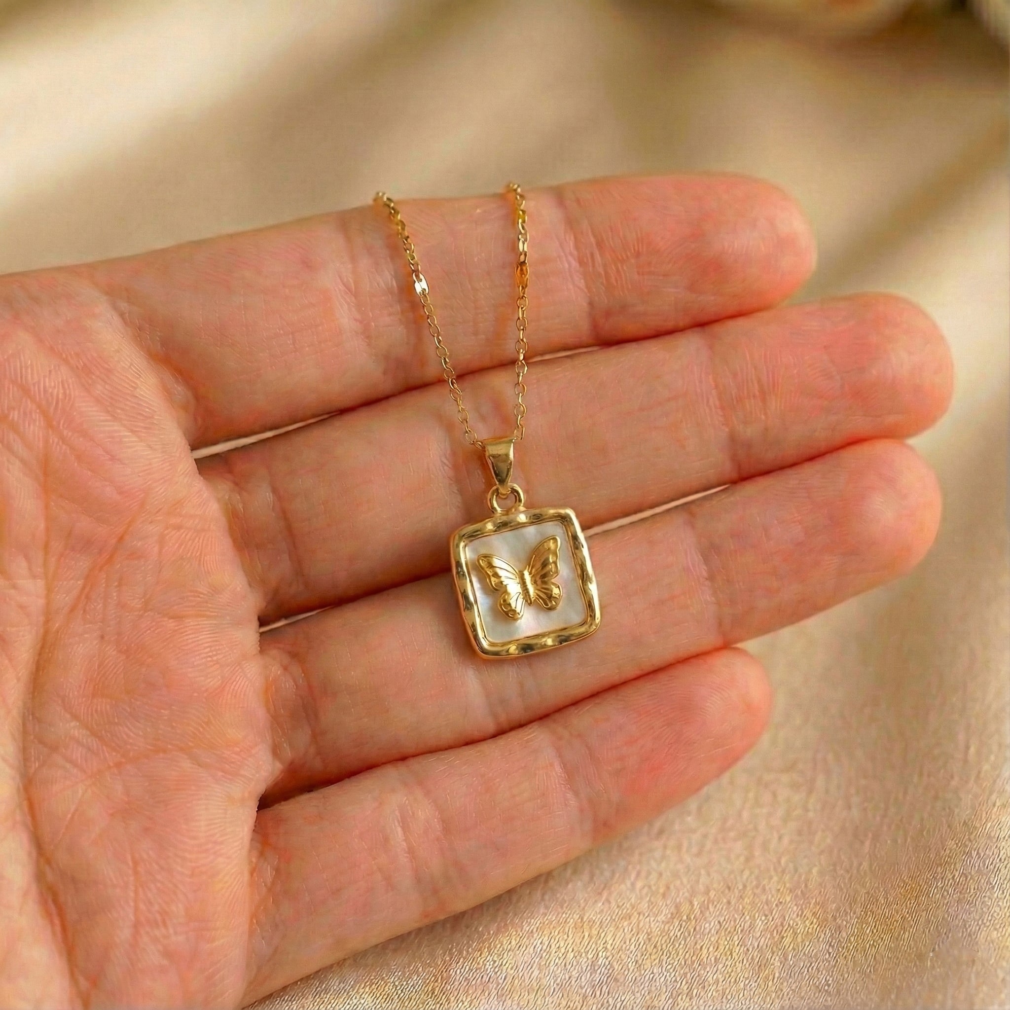 Hammered Gold Butterfly Pendant