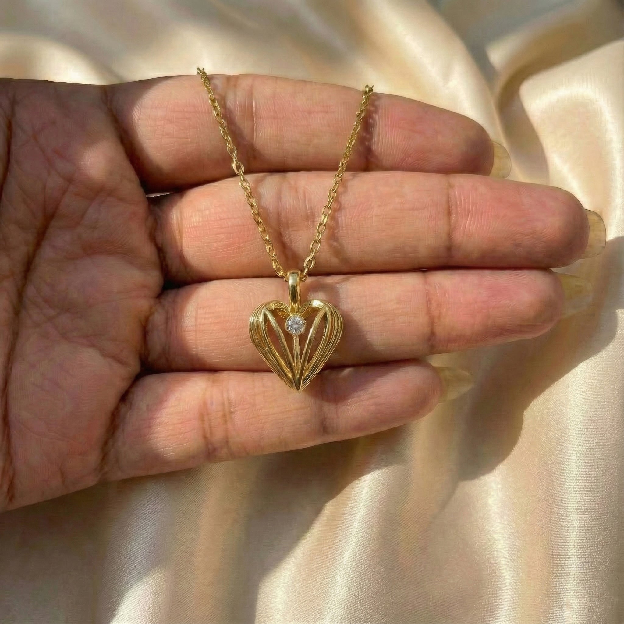 Gold Pleated Heart Pendant