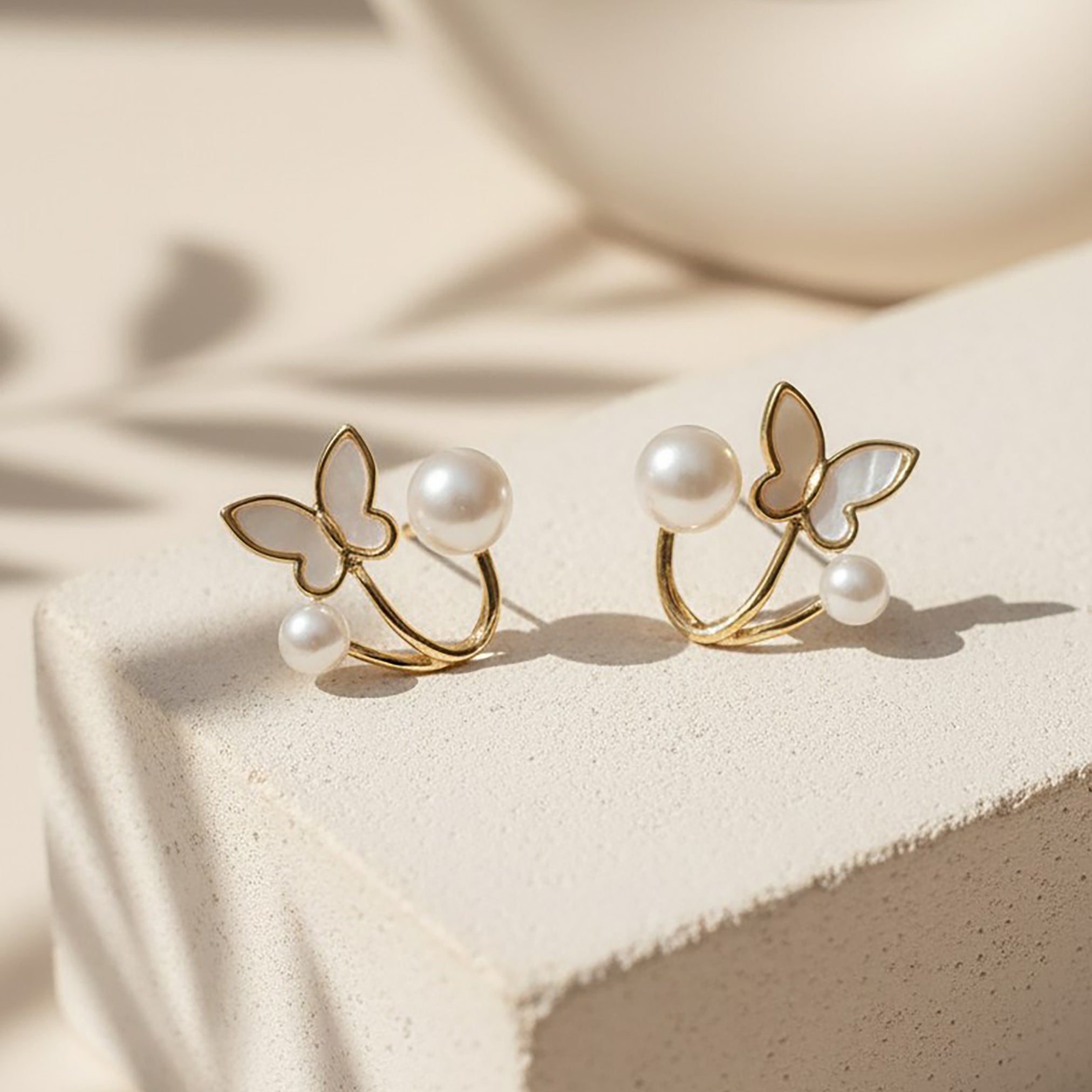 Chic Butterfly & Pearl Stud Earrings
