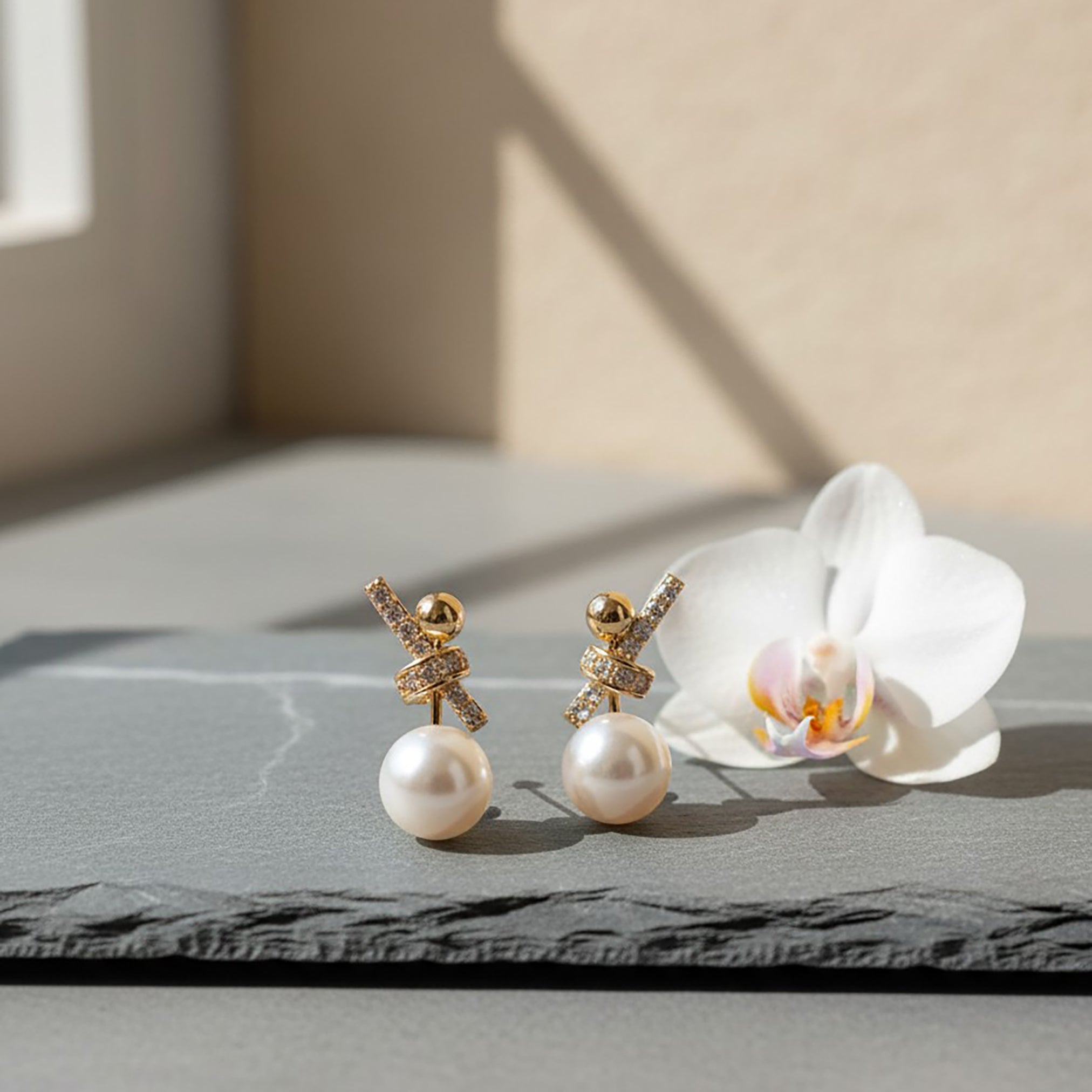 Crystal Knot Pearl Earrings