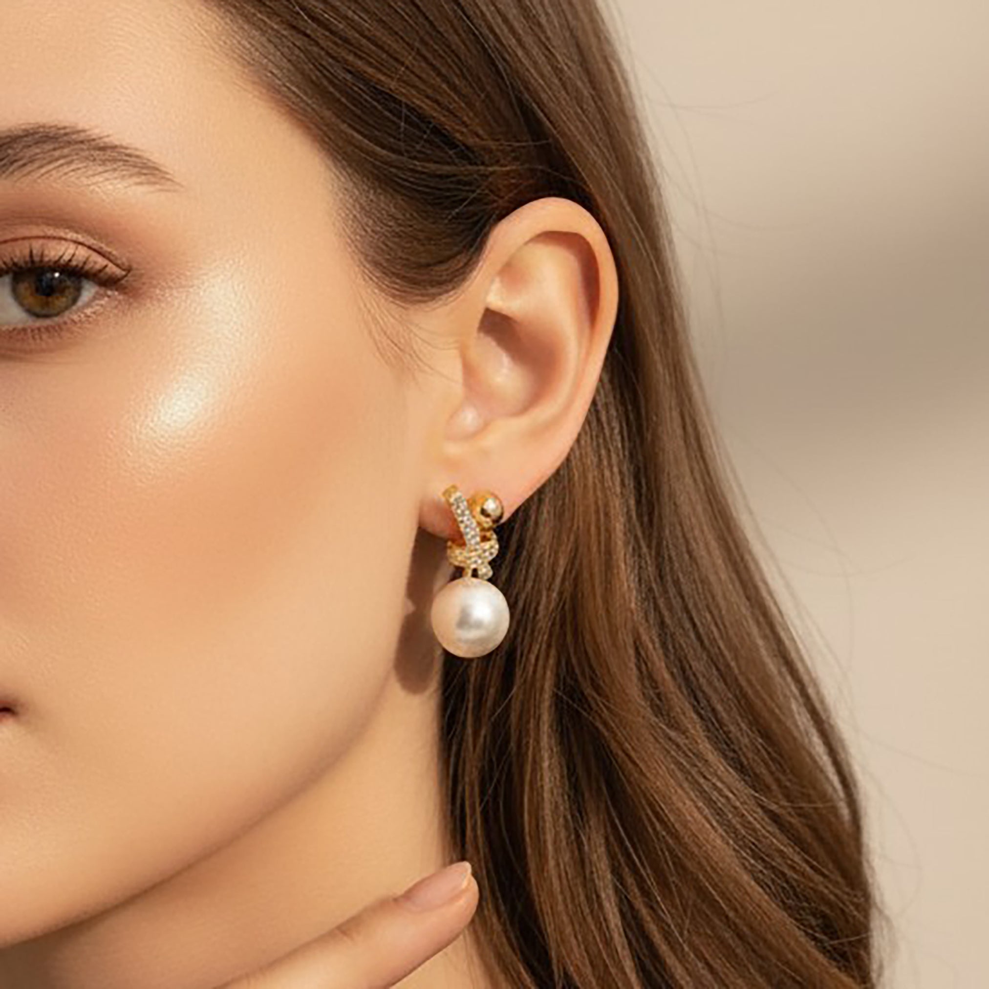 Crystal Knot Pearl Earrings