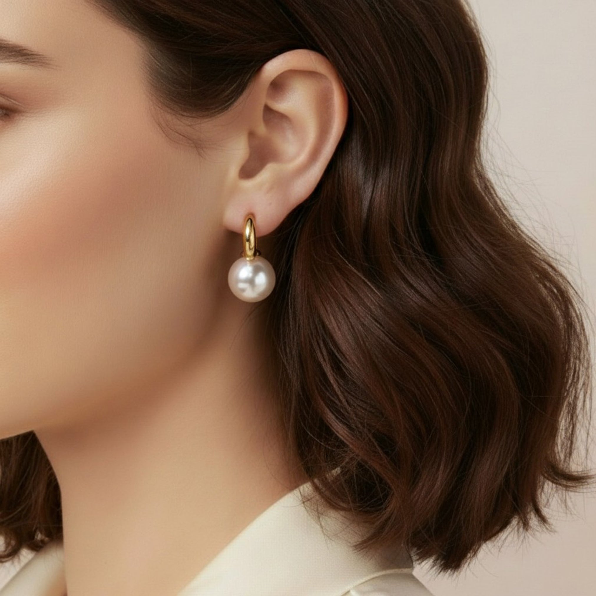 Modern Pearl Drop Hoops