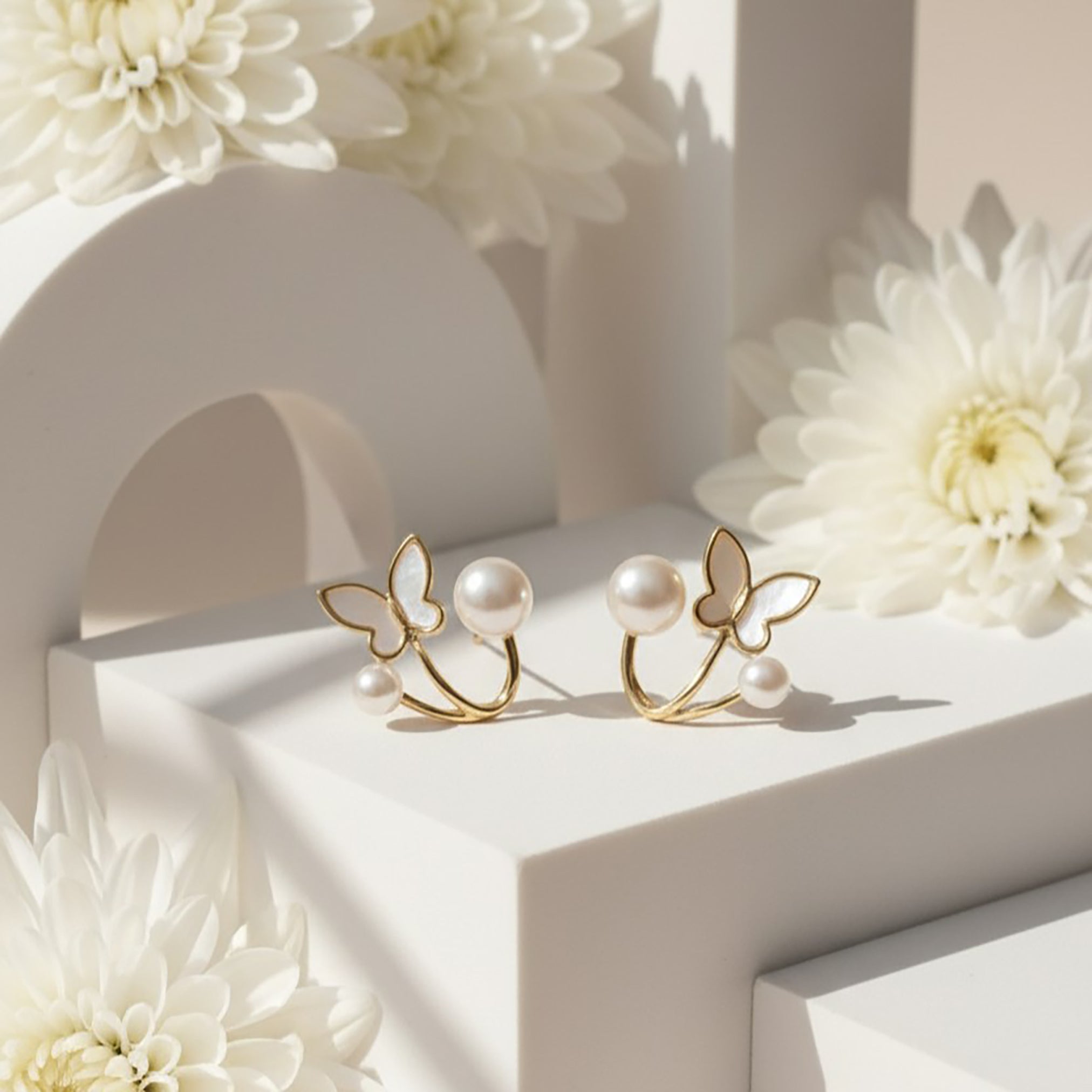 Chic Butterfly & Pearl Stud Earrings