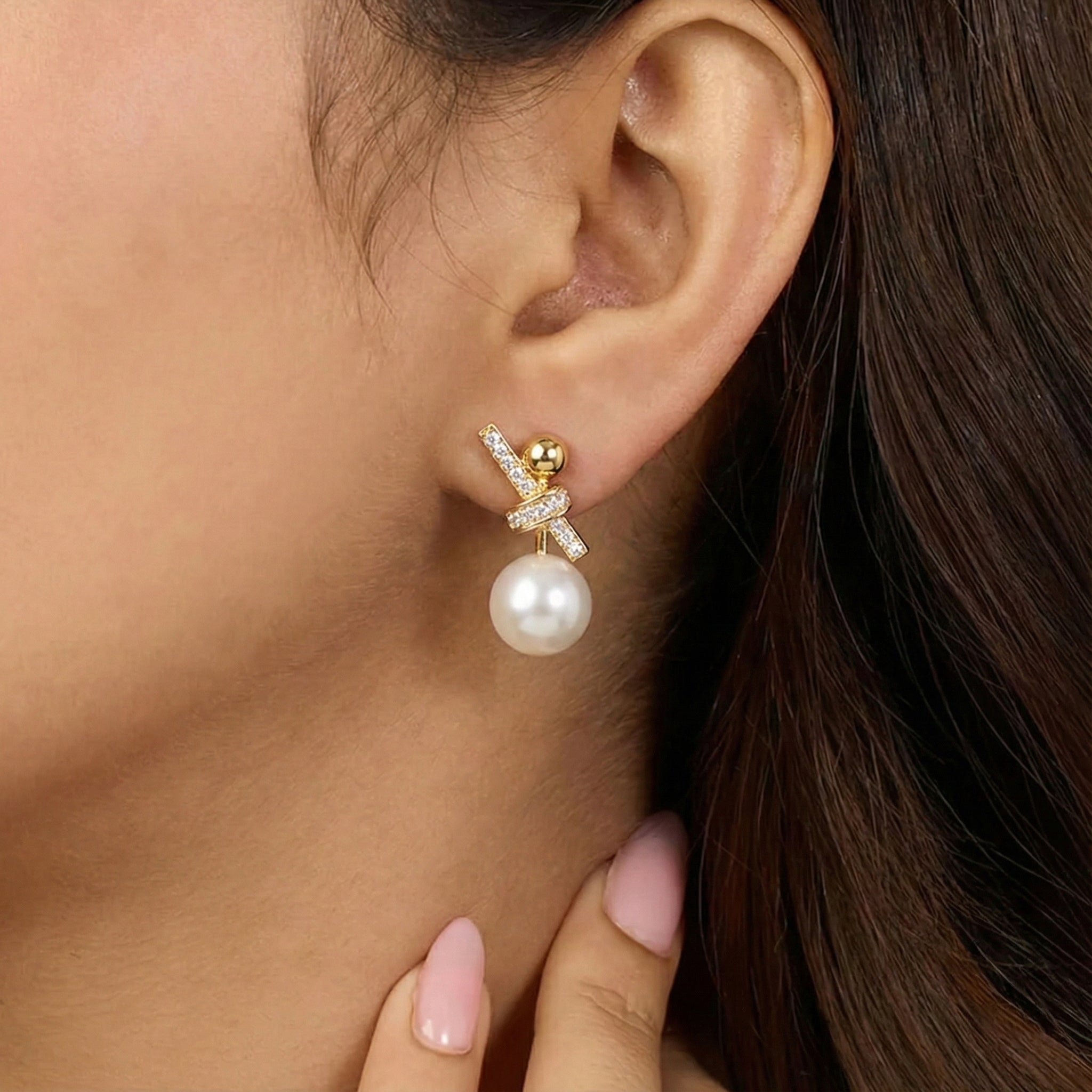 Crystal Knot Pearl Earrings