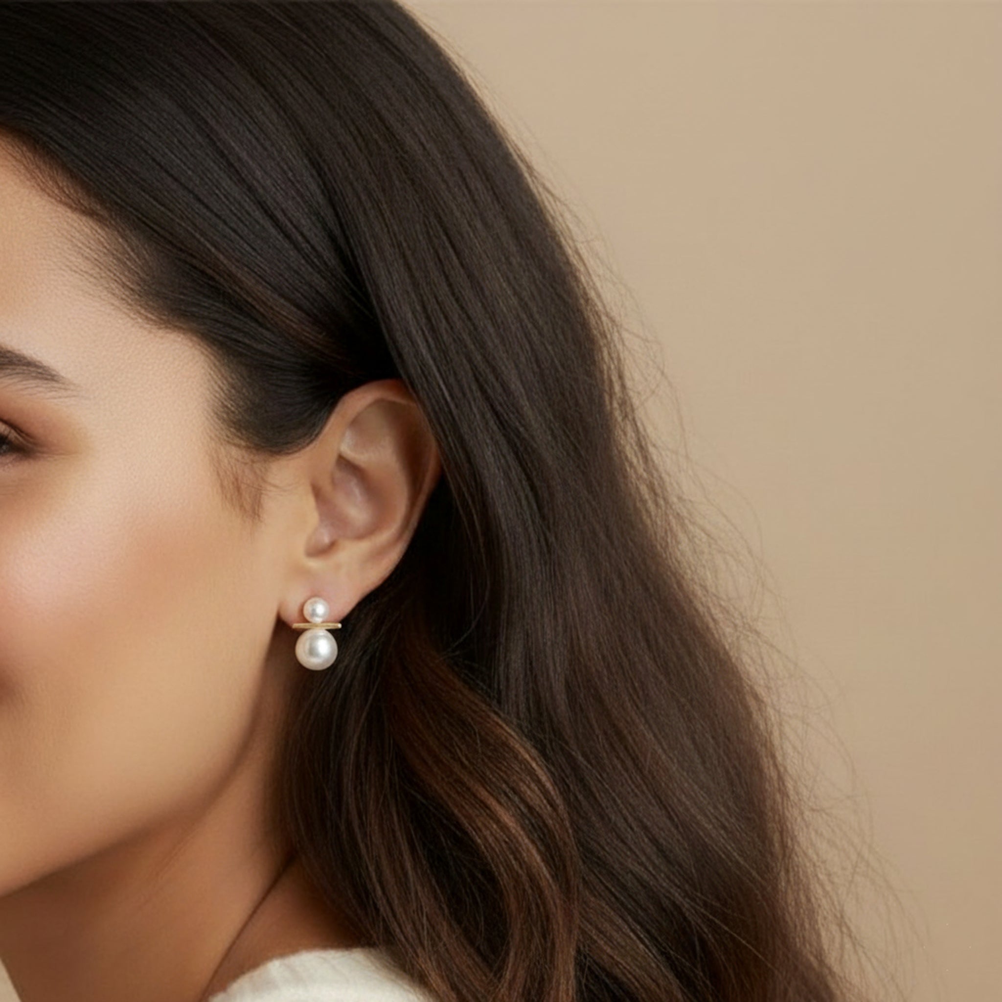 Golden Bar Double Pearl Studs