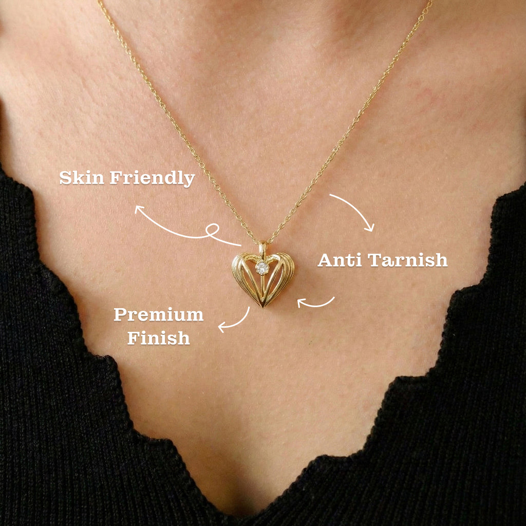 Gold Pleated Heart Pendant