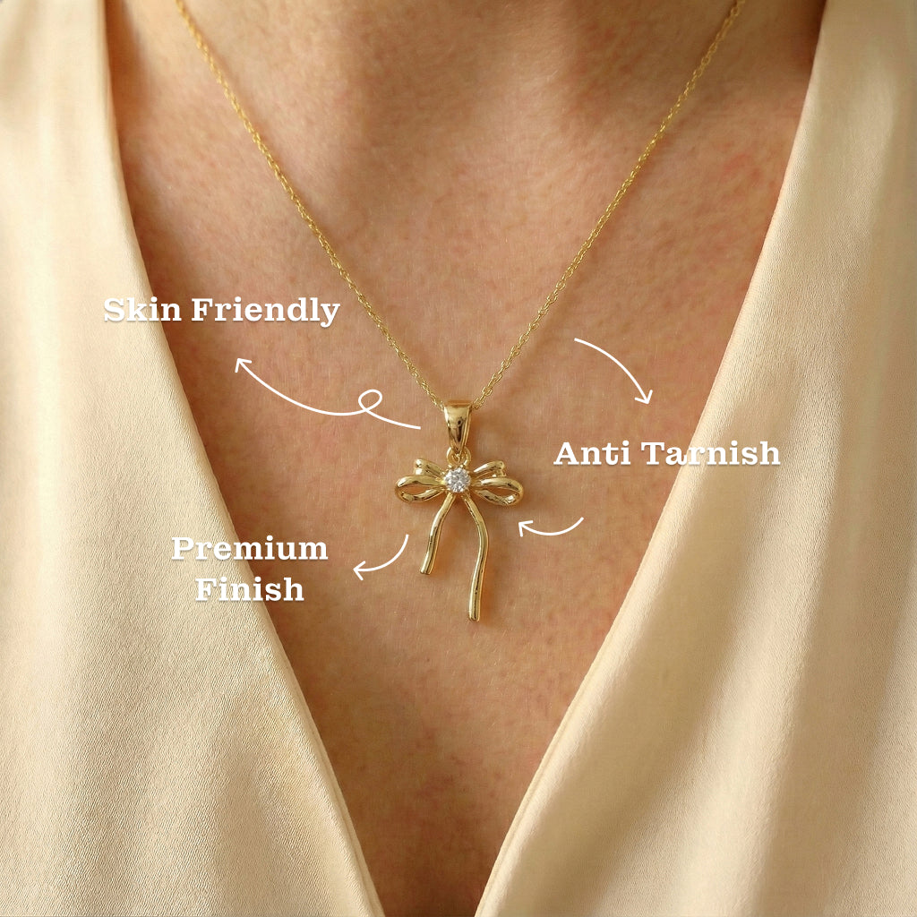 Dainty Polished Bowknot & Stone Pendant