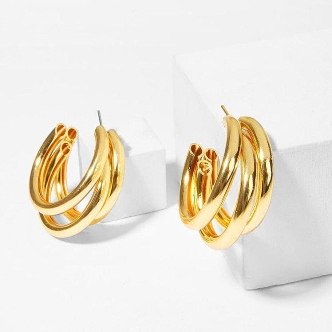 Triple Banded Gold Hoops