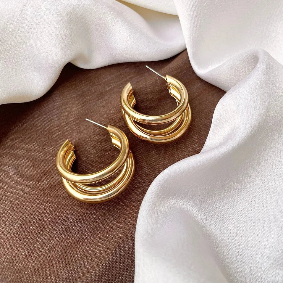 Triple Banded Gold Hoops